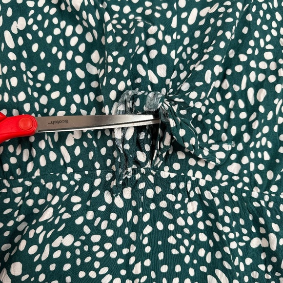 Dear Siouxsie Polka Dot Romper Womens Size XL Green White Pockets Keyhole Tie - Picture 11 of 13